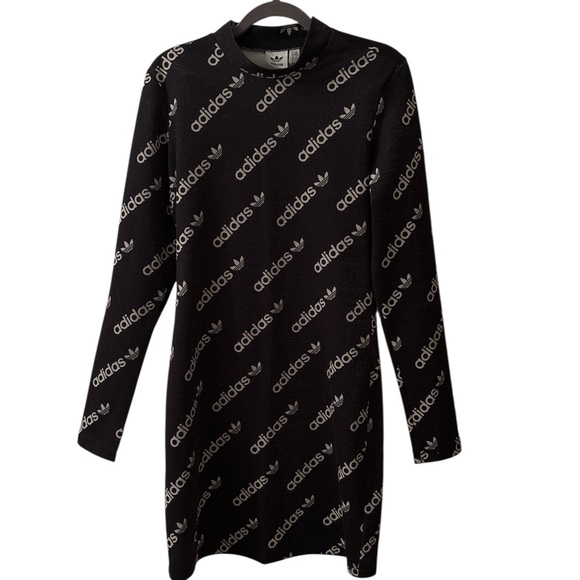 adidas Dresses & Skirts - Adidas Black Long Sleeve Dress with Logo Pattern